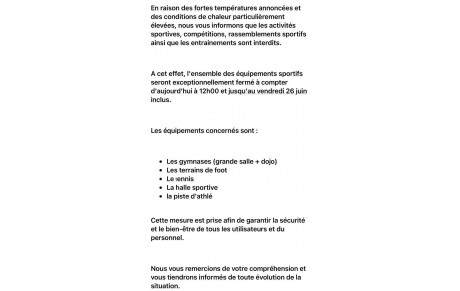 Fermeture du club pour cause de canicule